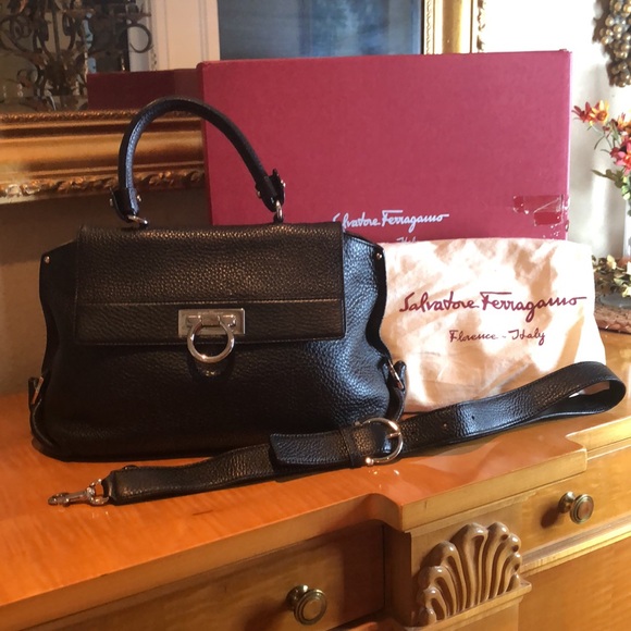 Salvatore Ferragamo Black Pebbled Leather Sofia Bag Silver tone hardware - Picture 3 of 16